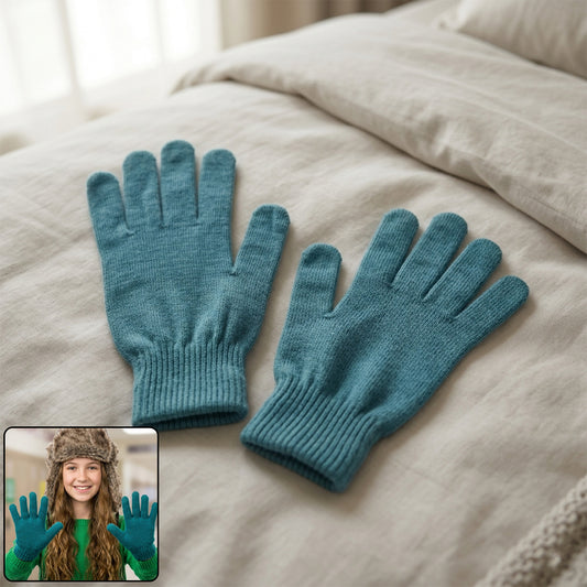 Pair of Wukusy warm winter knitted gloves for men and women, soft, stretchable, and cozy for cold weather.