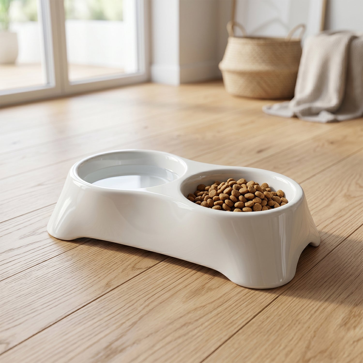 Dual Pet Food And Water Feeding Tray Double Bowl Feeder For Dogs Cats (1 Pc)