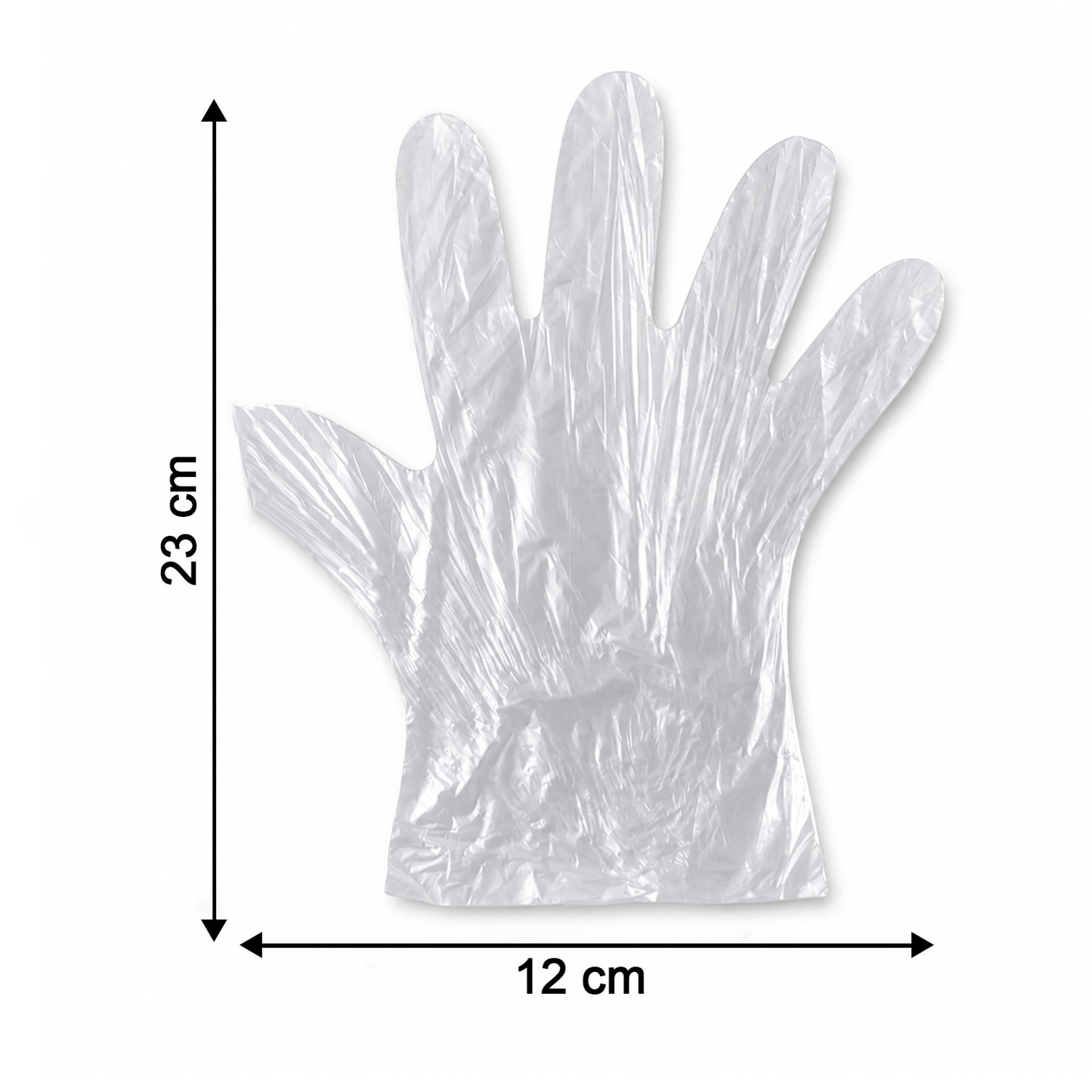 Pair of Wukusy disposable small plastic gloves for kitchen food handling and cleaning, shown in a close-up image.