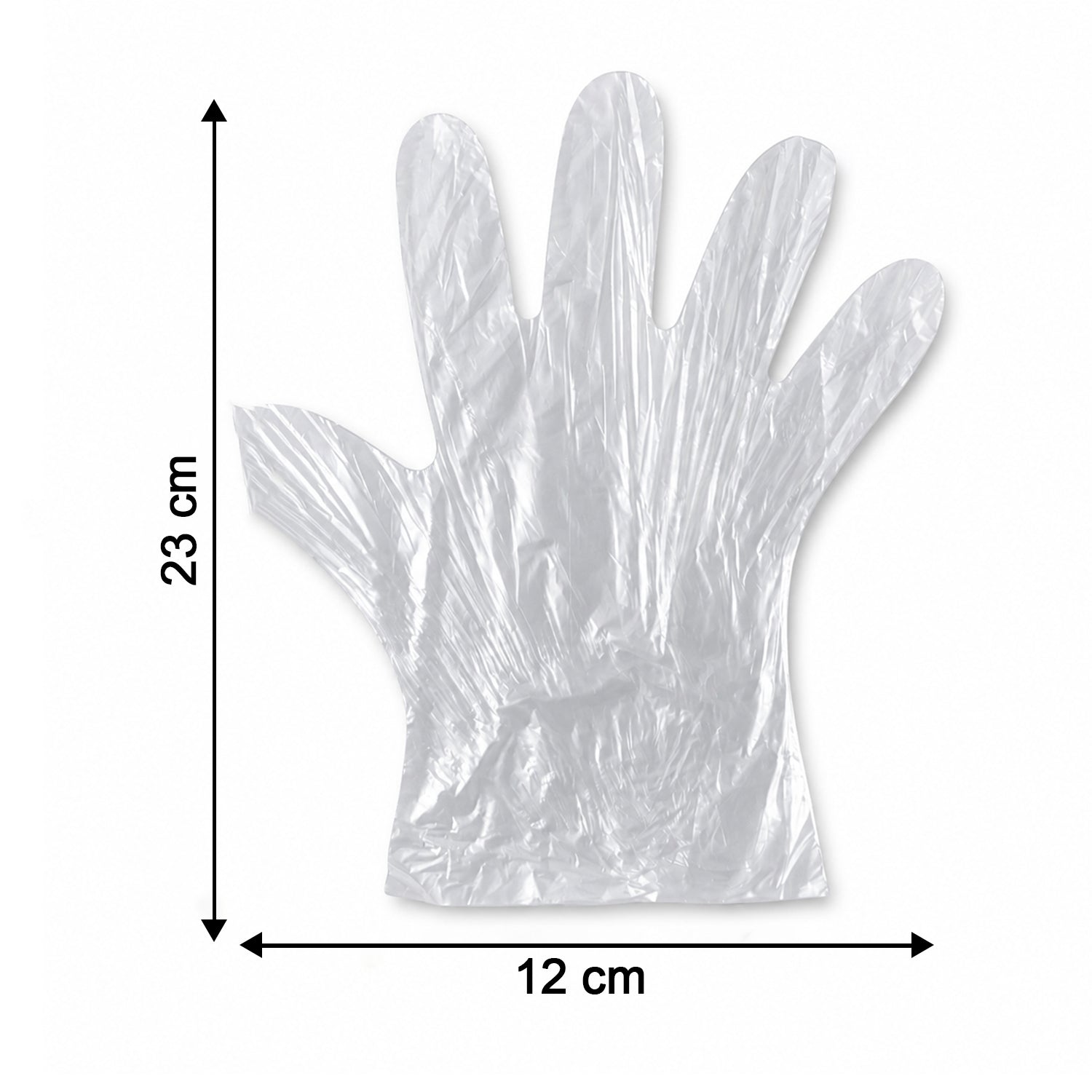 Pair of Wukusy disposable small plastic gloves for kitchen food handling and cleaning, shown in a close-up image.
