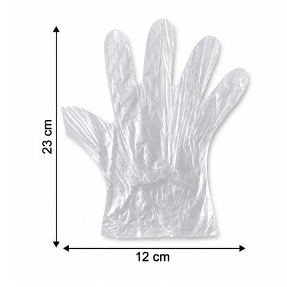Pair of Wukusy disposable small plastic gloves for kitchen food handling and cleaning, shown in a close-up image.