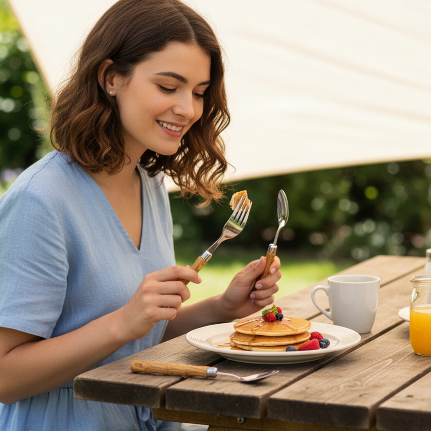 Stainless Steel Cutlery Set With Wooden Finish Handle (24 Pc Set)