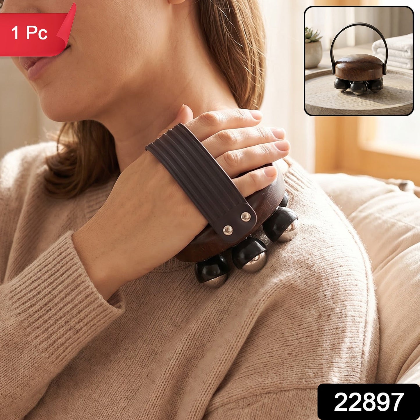 Plastic Roller Body Massager With Hand Strap For Neck Shoulder And Back (1 Pc)
