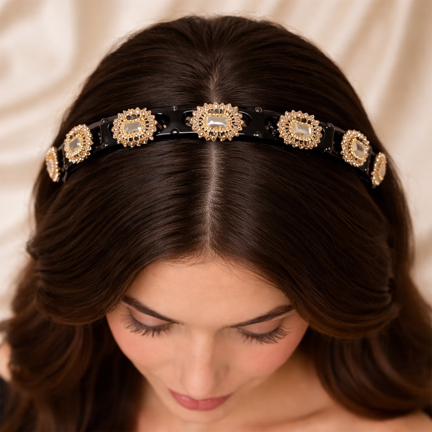 Premium Gold Stone Studded Designer Hair Band (1 Pc)