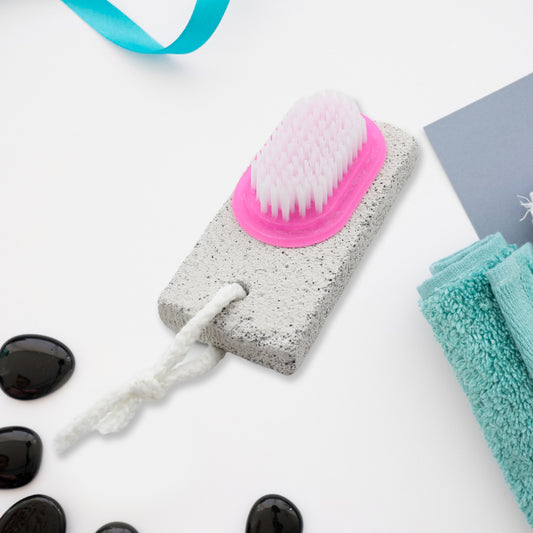 Wukusy hand and foot brush with pumice stone for removing dead skin and calluses, ideal for pedicure and foot care routines.