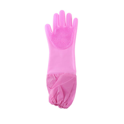 Long Cuff Silicone Scrubber Cleaning Gloves For Kitchen And Home Use (1 Pair Set)