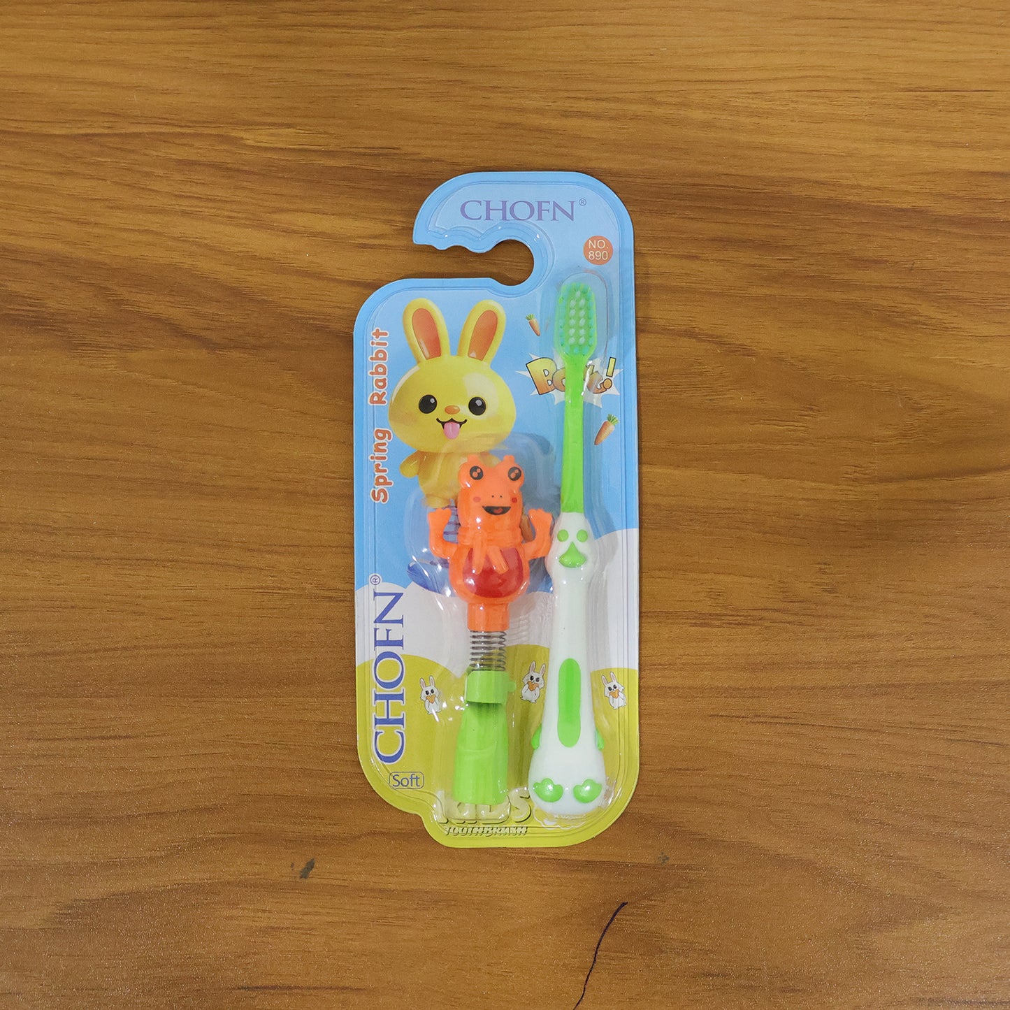 Kids Cartoon Spring Frog Toy With Toothbrush Set (2 Pc Set)
