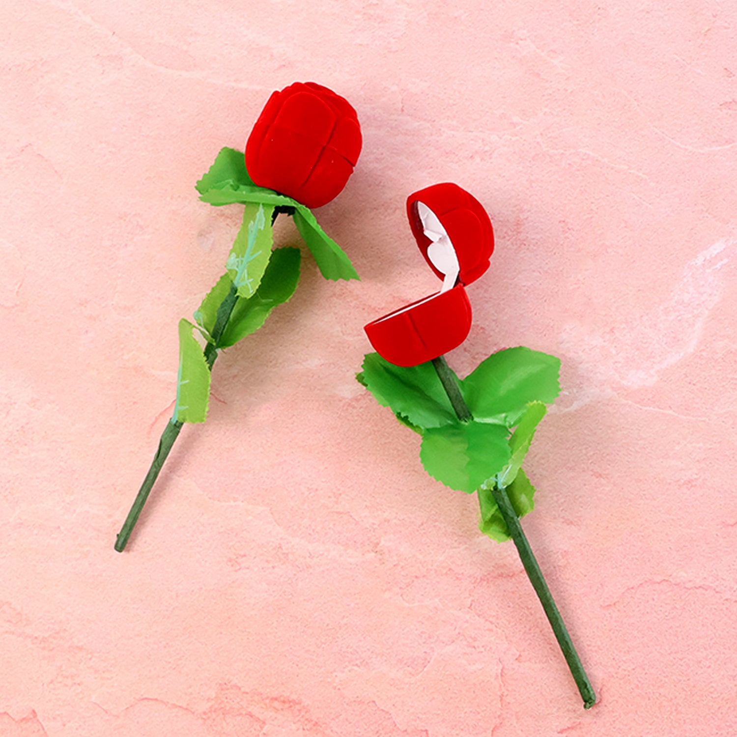 Romantic Artificial Rose Ring Box Stick  2 Piece Flower Shaped
