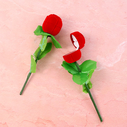 Romantic Artificial Rose Ring Box Stick  2 Piece Flower Shaped