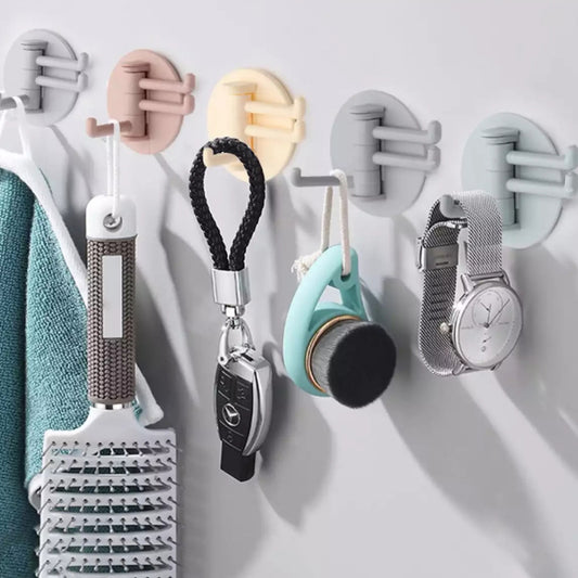Wukusy 4142 Sticky Hook with three rotatable hooks, punch-free design, suitable for bathroom, kitchen, and office use.