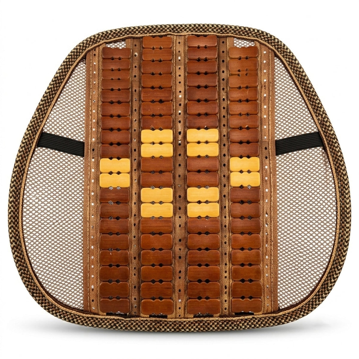 Wukusy car seat mesh back support with wooden bead panel, designed for office chairs, providing ergonomic lumbar comfort.