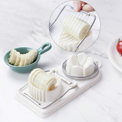Wukusy 2-in-1 egg slicer and cutter for hard boiled eggs, compact kitchen tool for easy egg slicing and chopping.