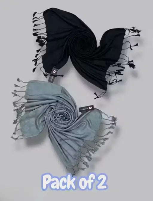 Pack of 2 Self Design Stoles – Viscose Rayon Soft Wraps