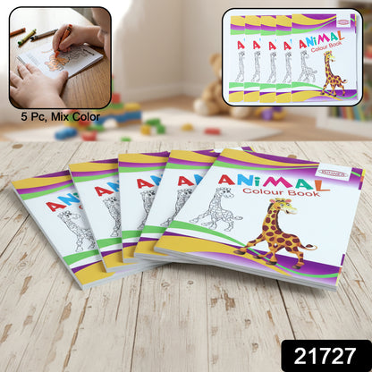 Kids Animal Theme Colouring Book Set ( 5 Pc   Mix Color Books)