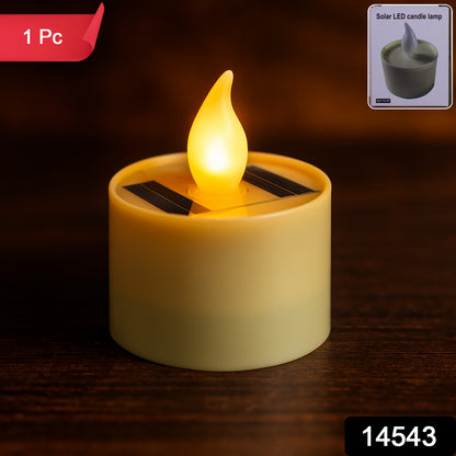 Wukusy solar powered LED flameless candle light, black with flickering warm glow, suitable for outdoor or indoor decorative use