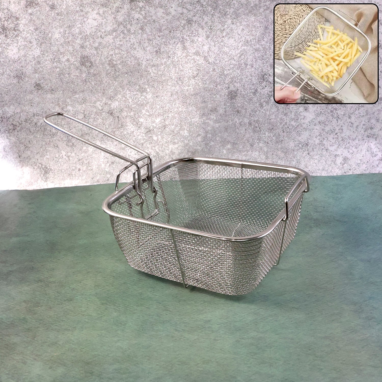 Stainless Steel Deep Fryer Basket With Long Handle (1 Pc)
