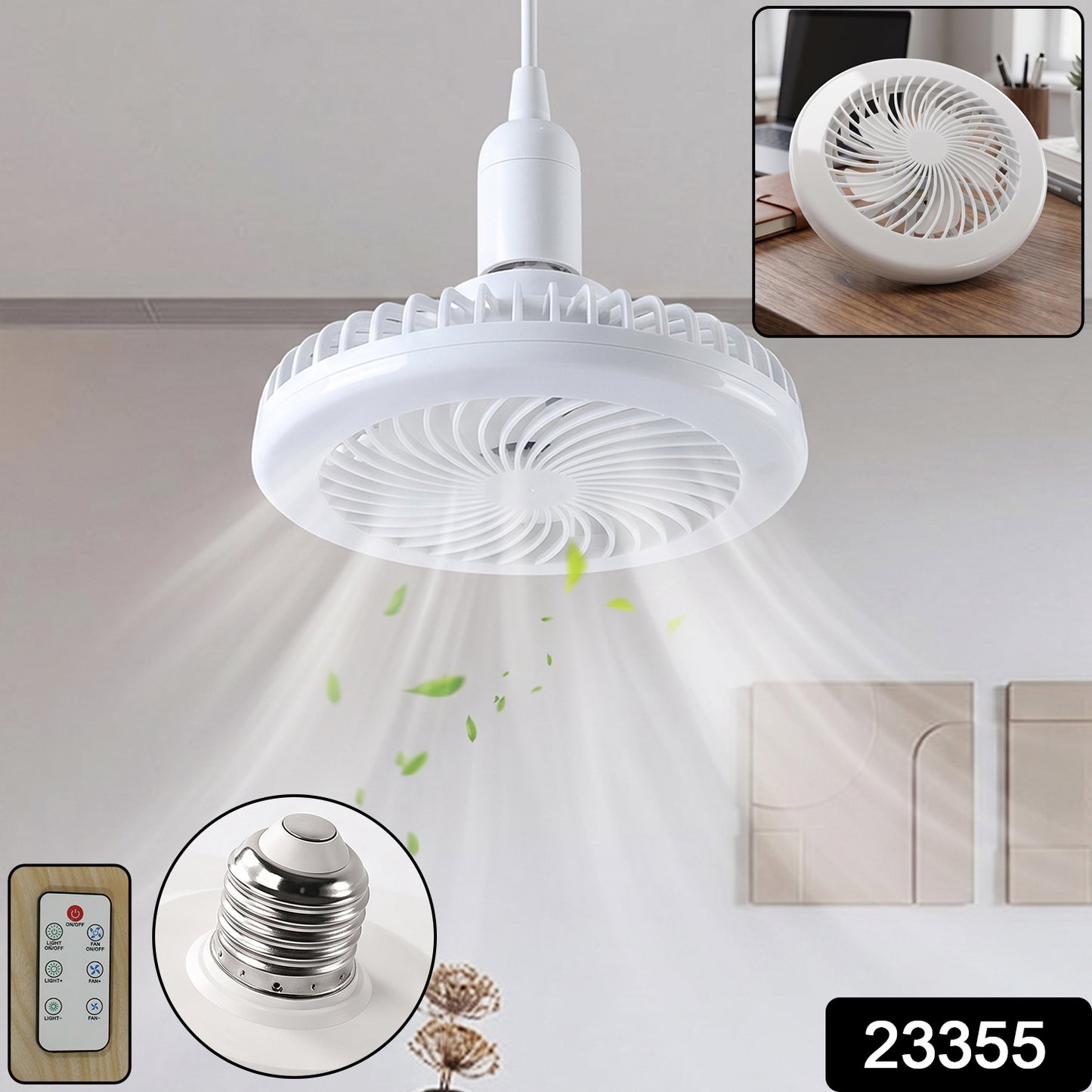 Remote Control Ceiling Fan With Light E27 Socket Led Lamp Fan For Home (1 Set)
