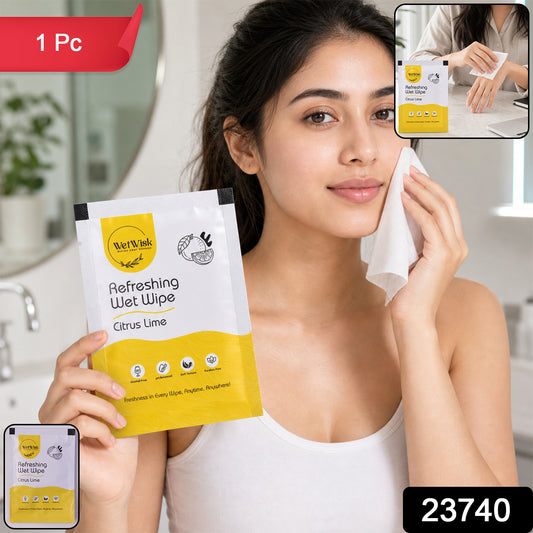 Wukusy citrus lime refreshing wet wipe for face, hands, and body, fresh cleansing cloth in packaging.