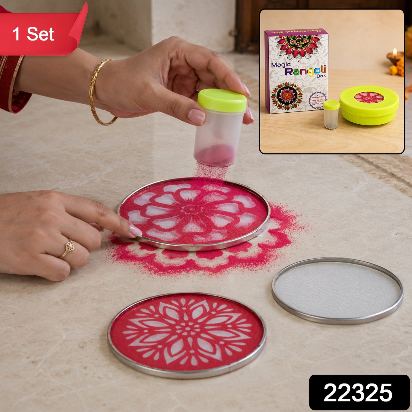 Magic Rangoli Maker Set With Stencils For Festival And Home Decoration (1 Set)