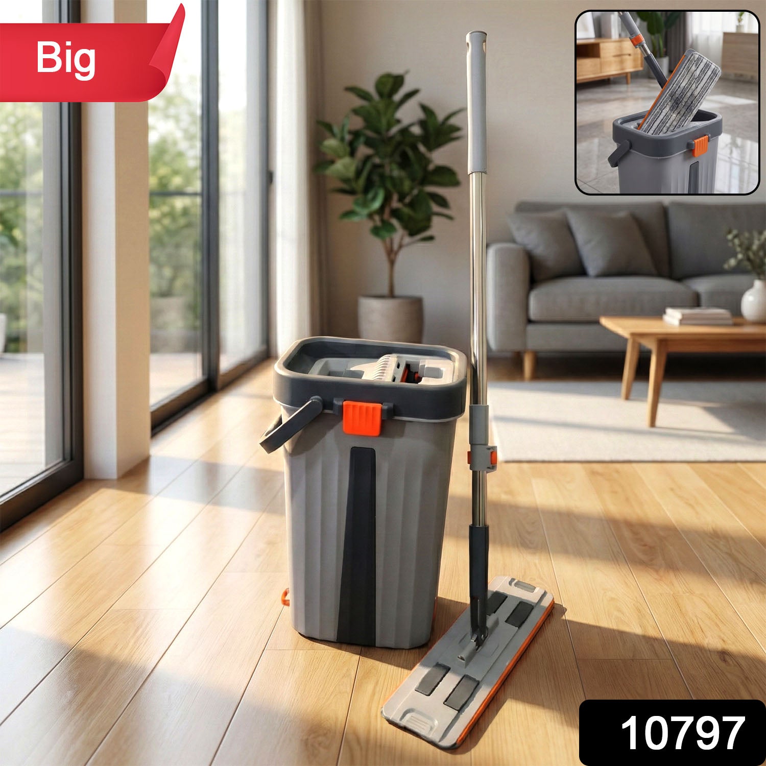Big Size Flat Mop With Bucket Set (1 Set)