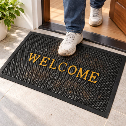 Wukusy welcome door mat with textured mesh surface for home entrance, measuring 57x37.5 cm.