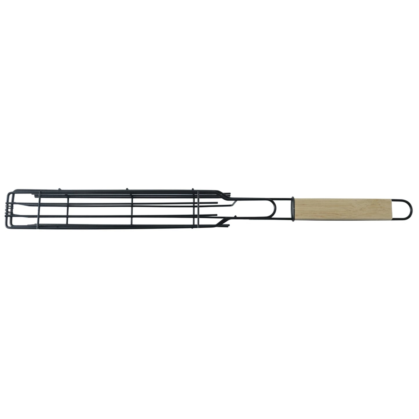 Metal Barbecue Grill Basket With Wooden Handle For Bbq Kebab Veggies (1 Set)