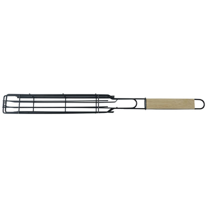 Metal Barbecue Grill Basket With Wooden Handle For Bbq Kebab Veggies (1 Set)
