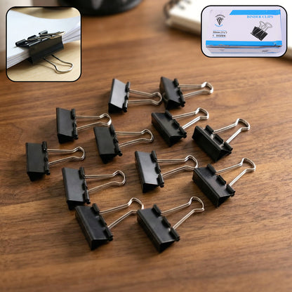 Medium Size Heavy-duty Black Binder Clips Set (32 Mm 12 Pc)