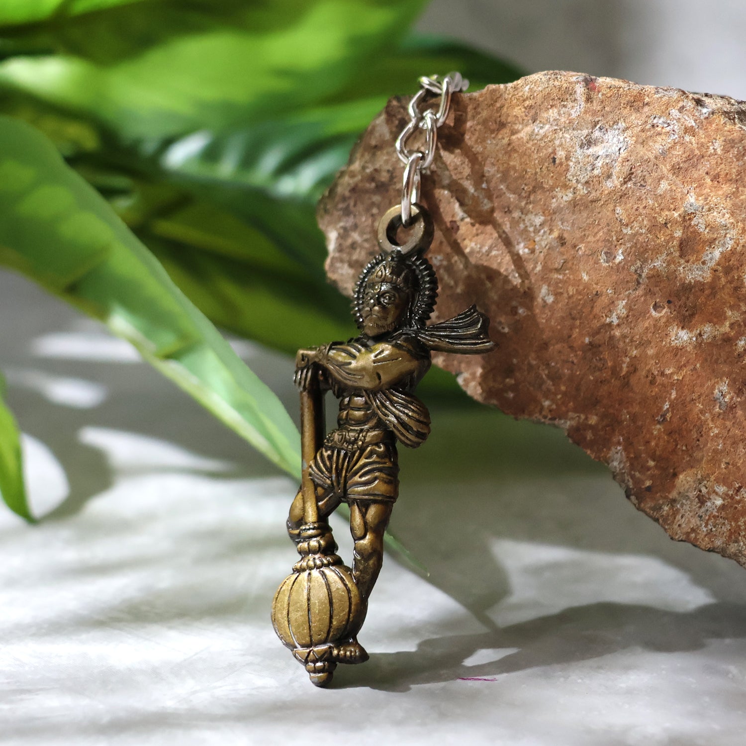 Elegant Lord Hanuman metal keychain featuring detailed Hanuman figure, crafted by Wukusy, ideal for key or bag attachment.