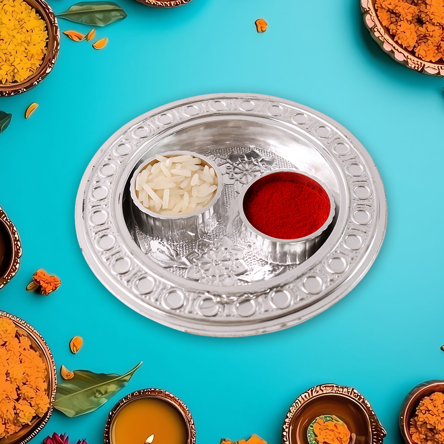 Round Shape Special Puja Thali Kumkum Thali Holder (1 Pc  Small)