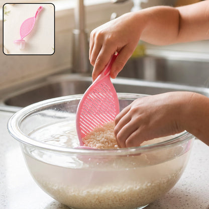 Plastic Rice Washing Strainer Spoon With Handle For Kitchen Draining Tool (1 Pc)