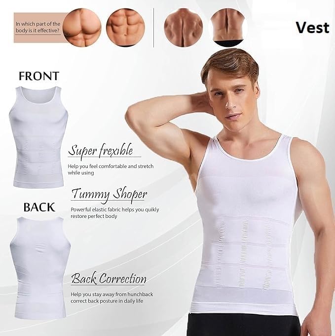 Premium Tummy Control Undershirt Abs Abdomen Slim Stretchable Vest For Men (Pack Of 1) = M