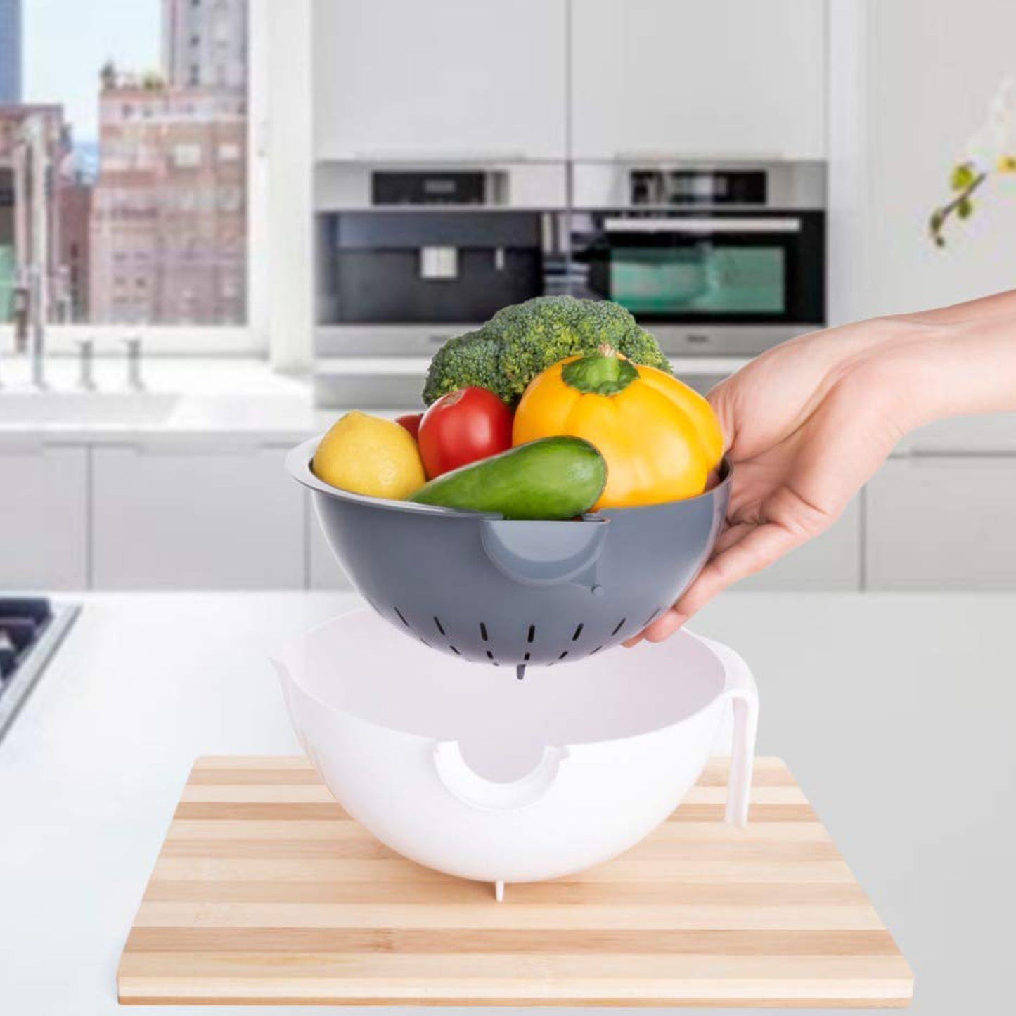 Multipurpose 2 In 1 Vegetable Washing Bowl With Strainer (1 Pc)
