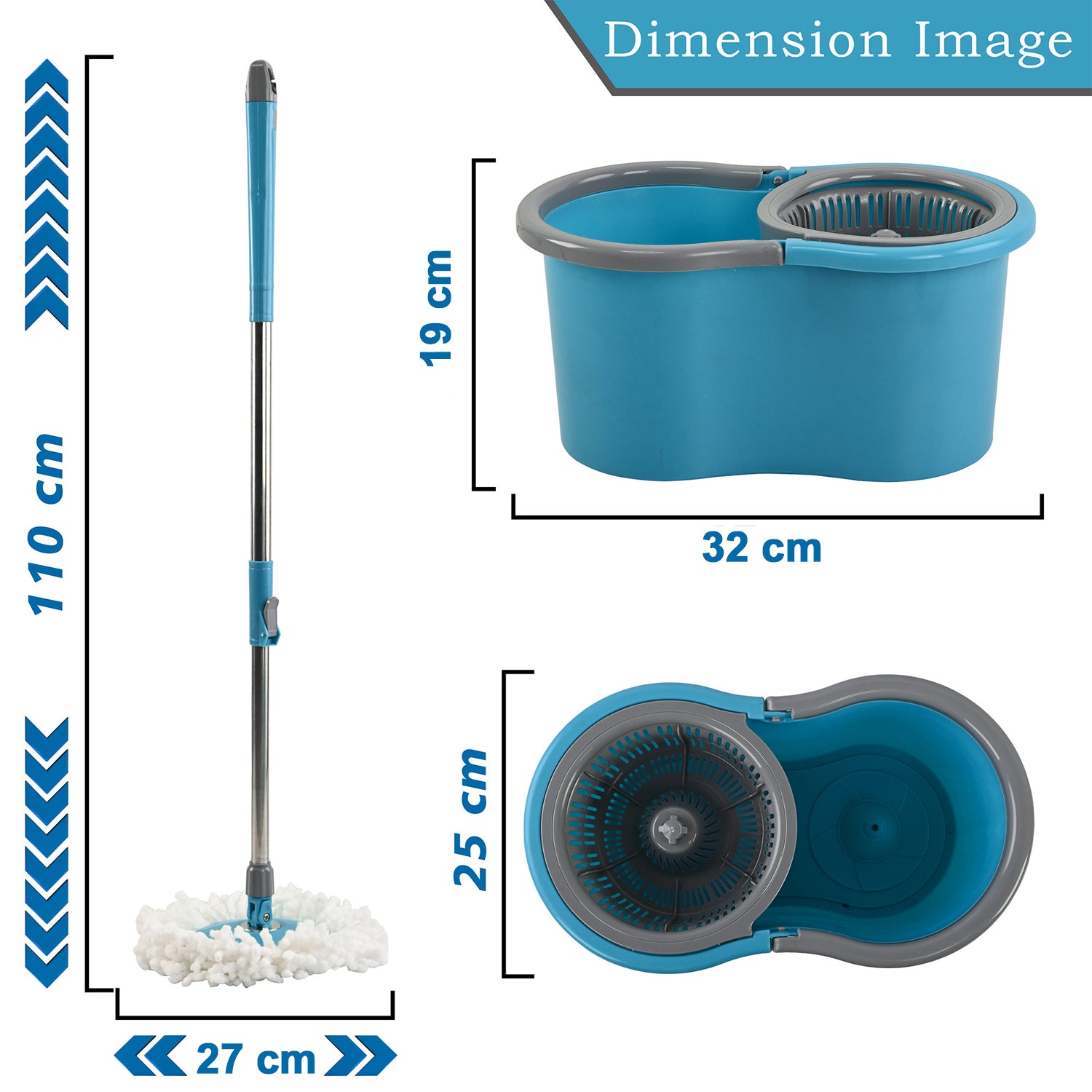 Wukusy 360-degree spin mop bucket set with adjustable stainless steel handle, including mop and bucket for easy cleaning.