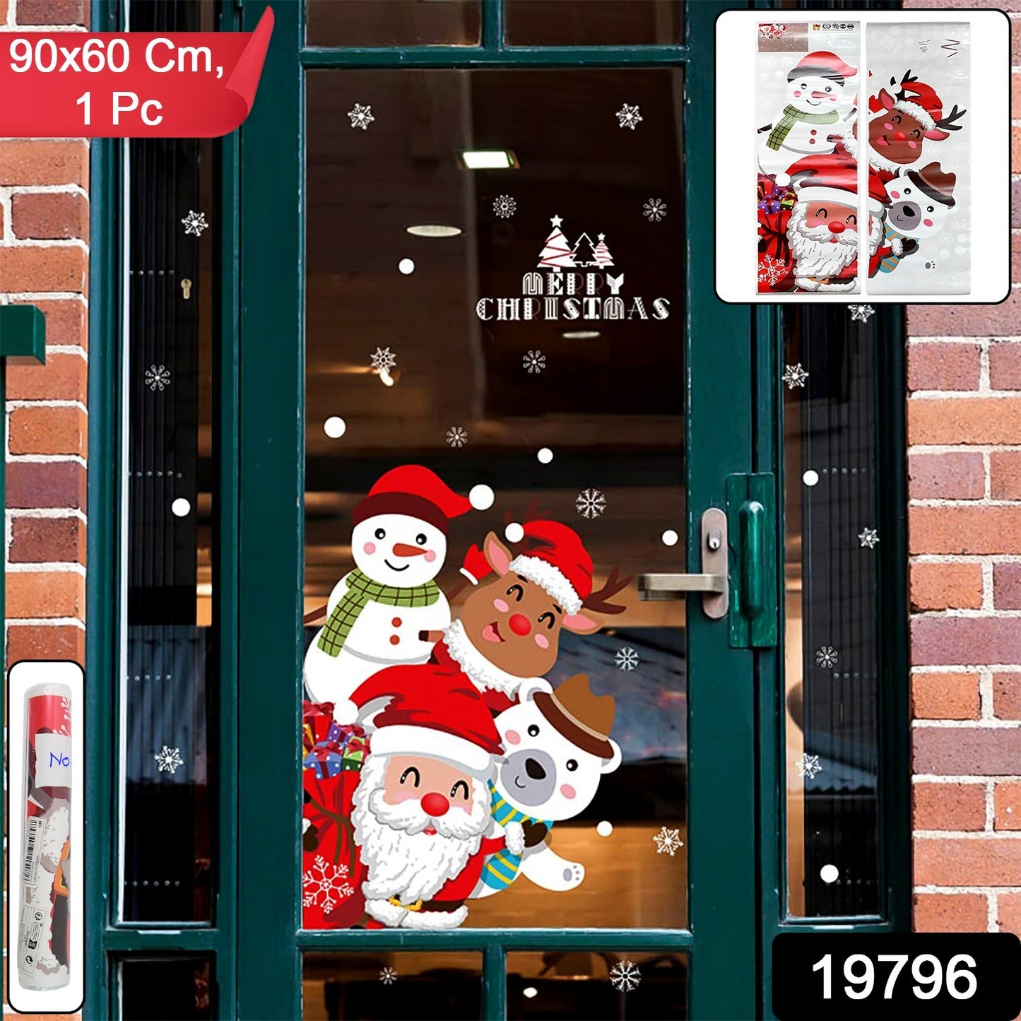 Christmas Theme Glass  Wall Sticker 90x60 Cm  (1 Pc)