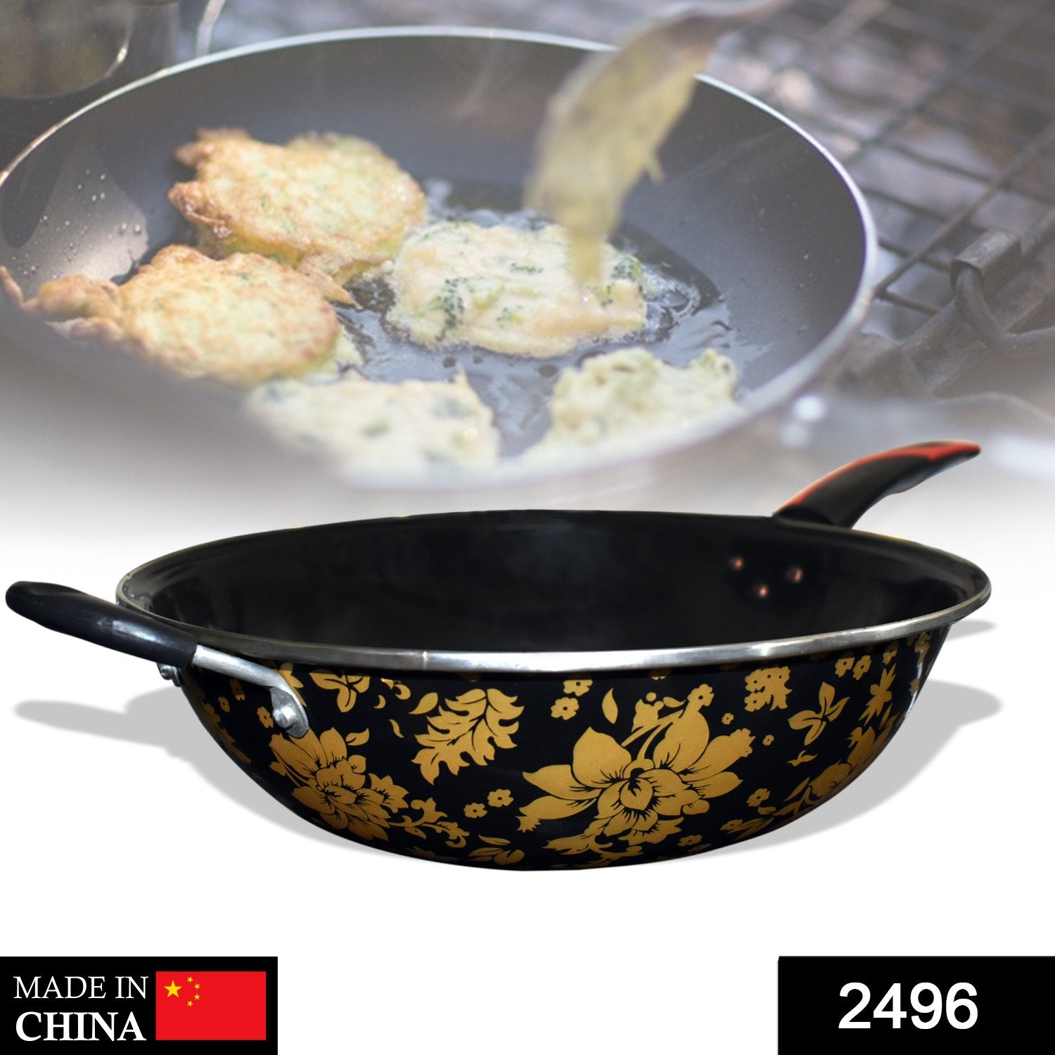 Wukusy premium aluminium fry pan with black handle, versatile kitchen tool for cooking and frying.