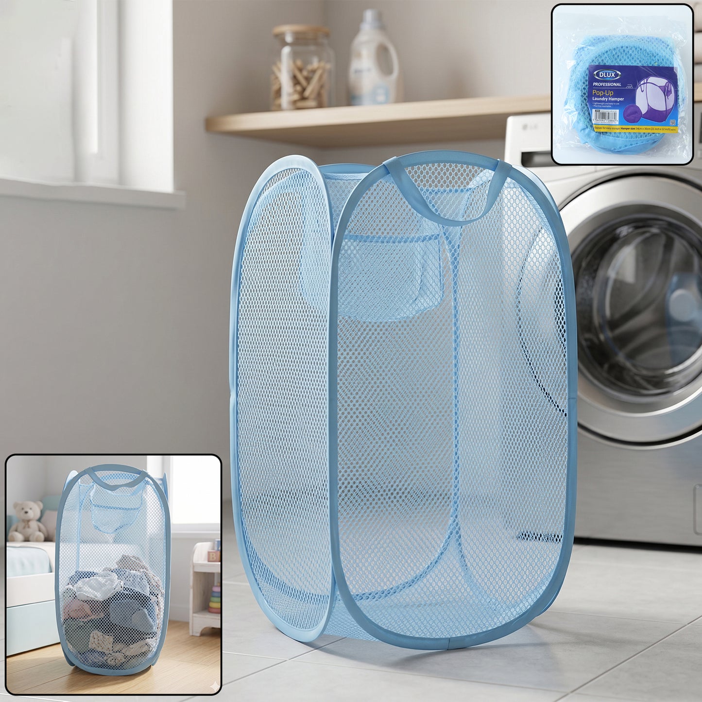 Large Mesh Pop Up Laundry Basket Clothes Storage Hamper (1 Pc 54x30cm)