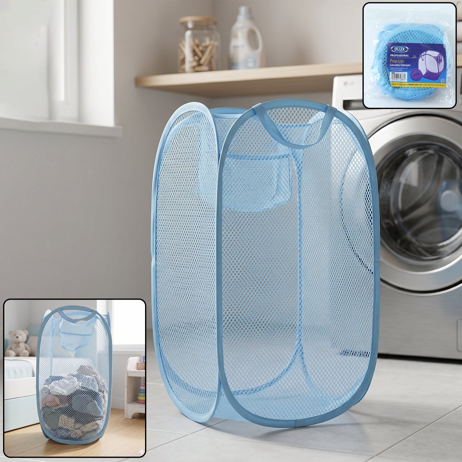 Large Mesh Pop Up Laundry Basket Clothes Storage Hamper (1 Pc 54x30cm)
