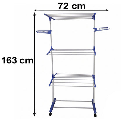 3 Layer Foldable Clothes Drying Stand With Wheels For Home And Balcony Use (1 Pc)