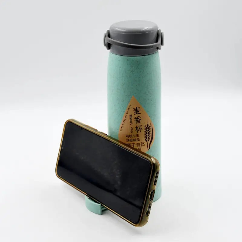 High Portable Water Bottle, Creative Wheat Fragrance Glass Bottle Water with Mobile Phone Holder Wide Mouth Glass Water 380ml (MOQ 80 pc)