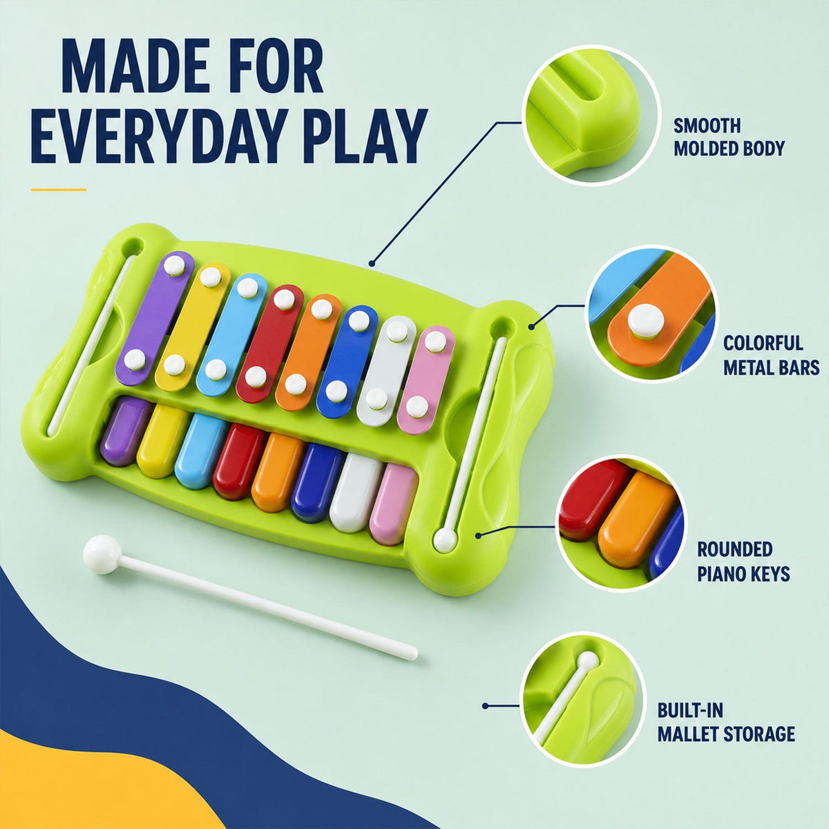 Kids Piano Xylophone Musical Toy With Keyboard And Mallets For Creative Learning