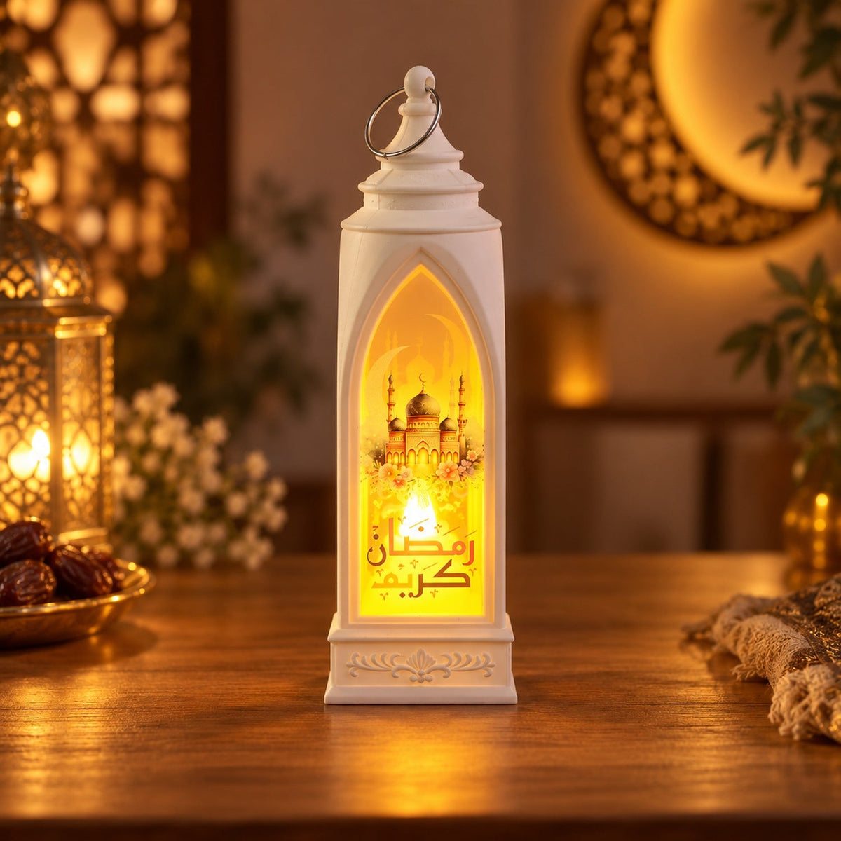 Set of three Wukusy Ramadan flameless LED candle lanterns for hanging or table decoration, featuring intricate designs and warm glow.