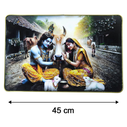 Peaceful Radha Krishna Village Scene Wall Art Frame (1 Pc 45x30 Cm)