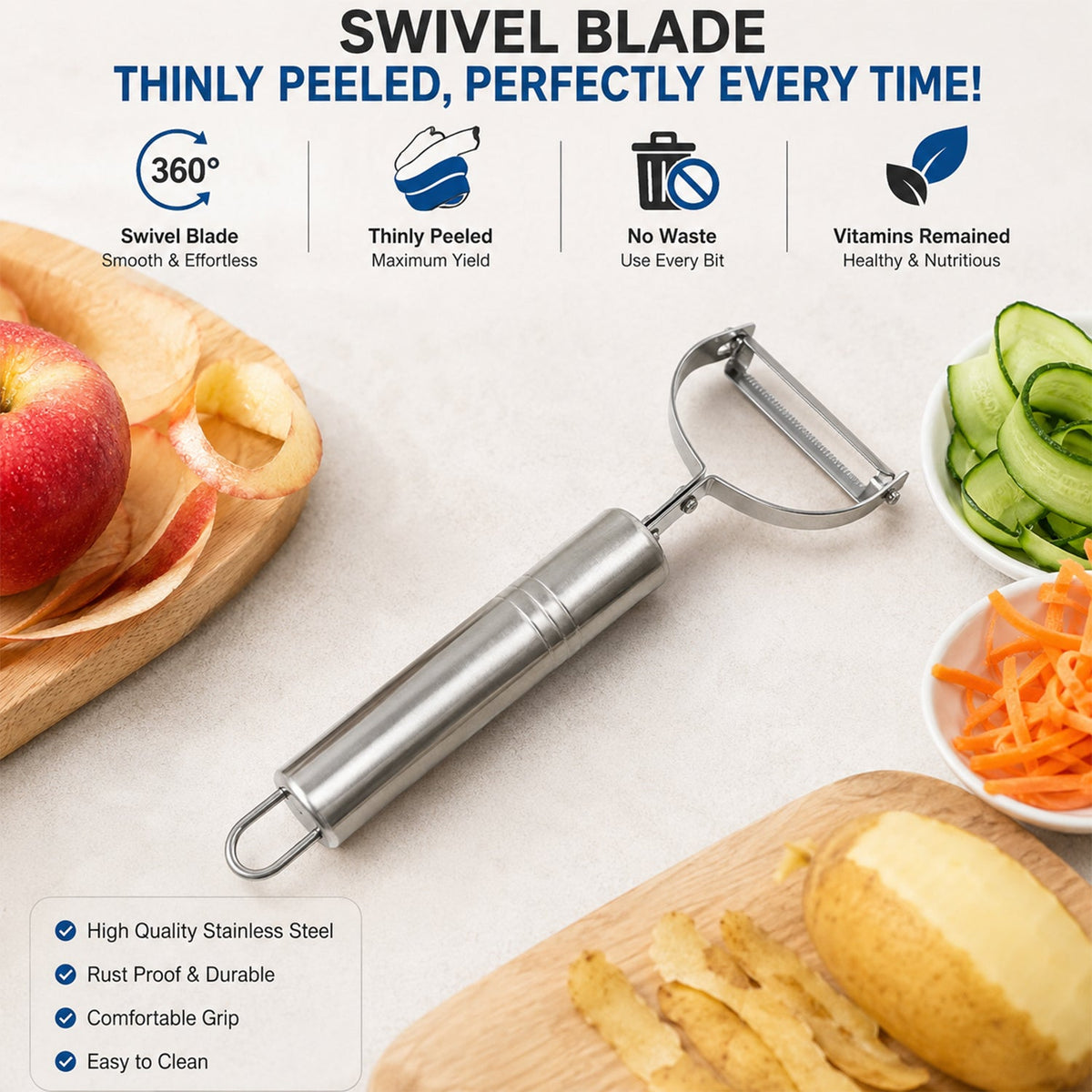Stainless Steel Vegetable And Fruit Peeler With Swivel Blade For Kitchen (1 Pc)
