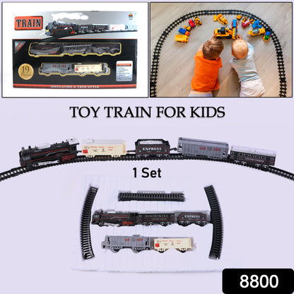 Battery operated toy train set for kids with track, featuring Wukusy brand train and colorful track layout for imaginative play.