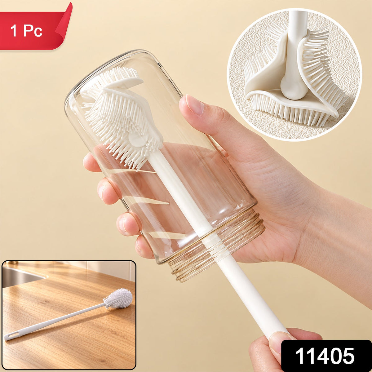 Wukusy silicone cleaning brush with flexible bristles for cups and bottles, ideal for kitchen cleaning, 1-piece.
