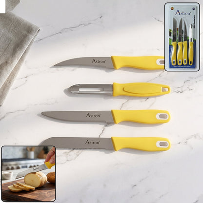 Ss Kitchen Knife Set With Plastic Handle Stainless Steel Peeler Combo (4 Pc)