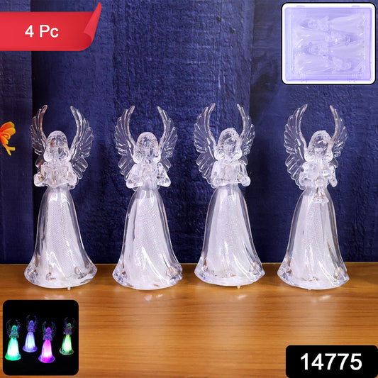 Battery operated LED angel decorative lights set with four warm white angels, perfect for festive or home decor.
