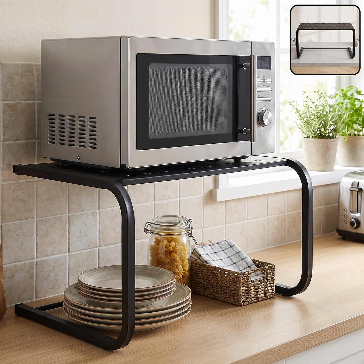 Metal Kitchen Microwave Oven Storage Rack Stand Countertop Organiser (1 Pc)