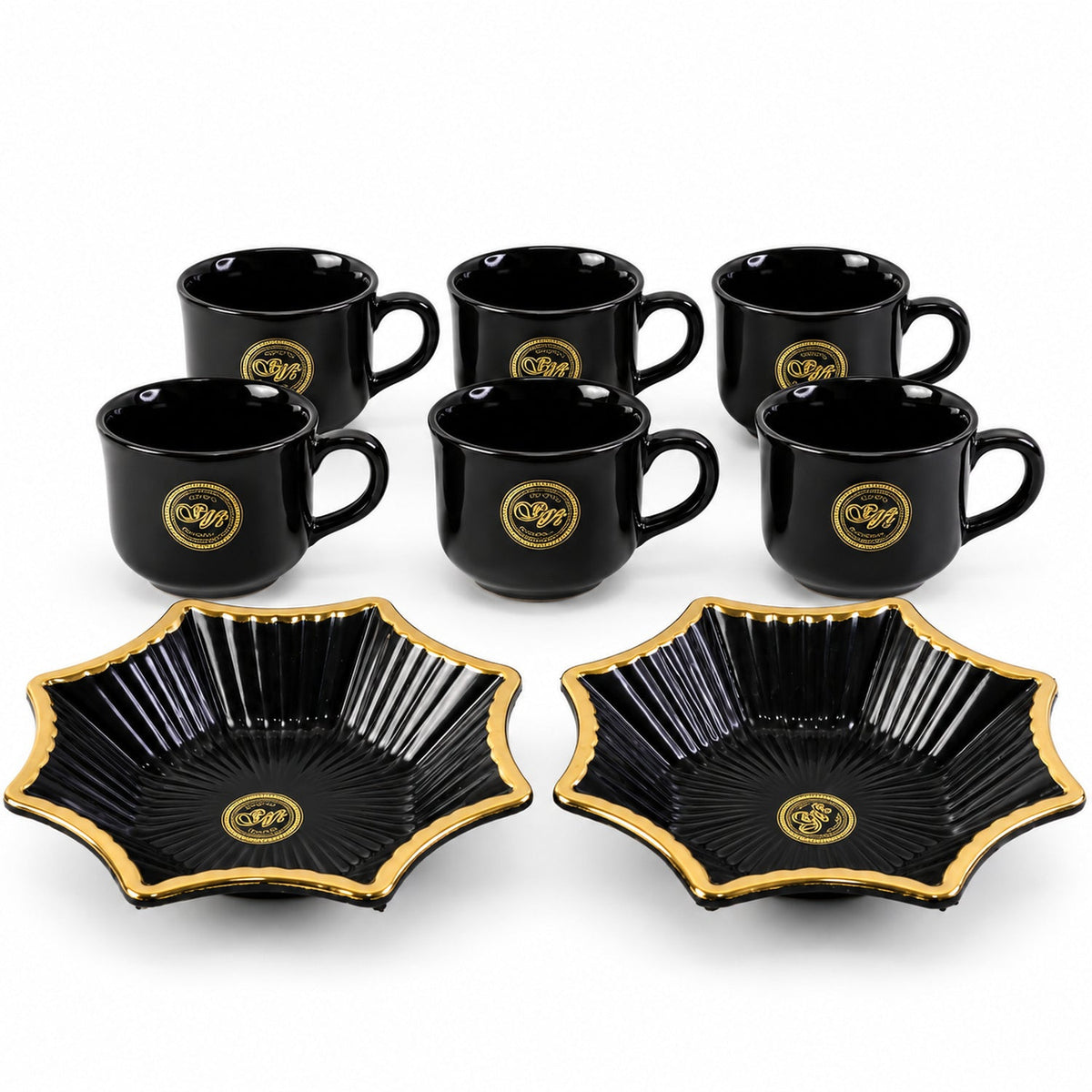 Wukusy star-shaped snack serving bowl and tea cup set, 8-piece platter gift set with decorative star design for serving snacks and tea.